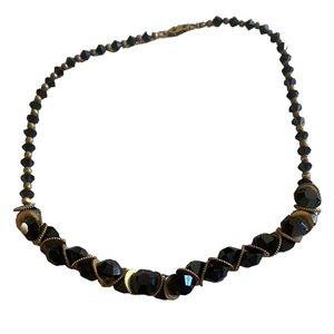 Vintage Art Deco Choker Necklace Gold Discs & Faceted Beads 16 3/8”